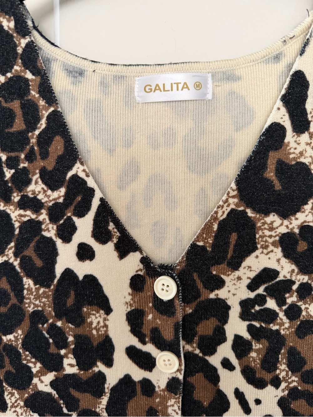 Galita Leopard Print Button-Front V-Neck Tank - Brown/Black/White - Picture 2 of 3
